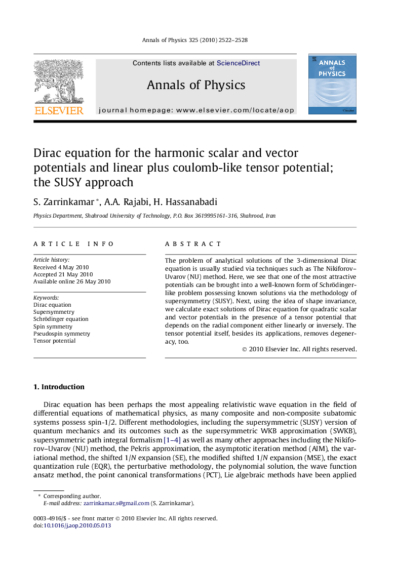 Dirac equation for the harmonic scalar and vector potentials and linear plus coulomb-like tensor potential; the SUSY approach