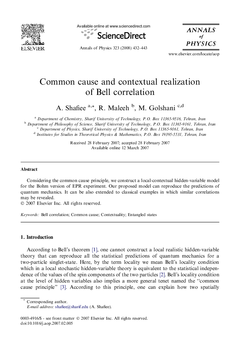 Common cause and contextual realization of Bell correlation