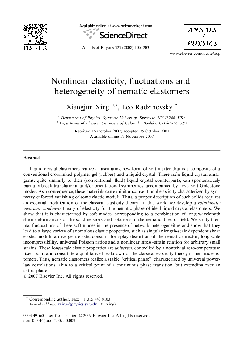 Nonlinear elasticity, fluctuations and heterogeneity of nematic elastomers