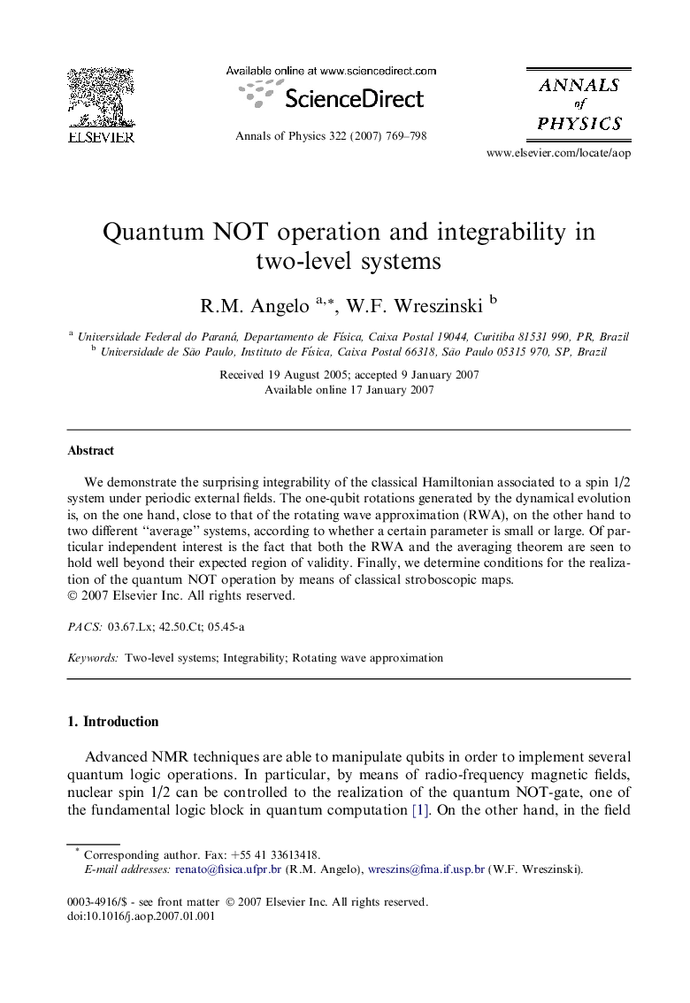 Quantum NOT operation and integrability in two-level systems