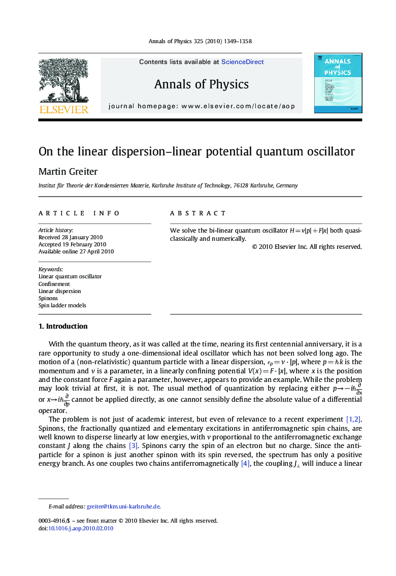 On the linear dispersion–linear potential quantum oscillator