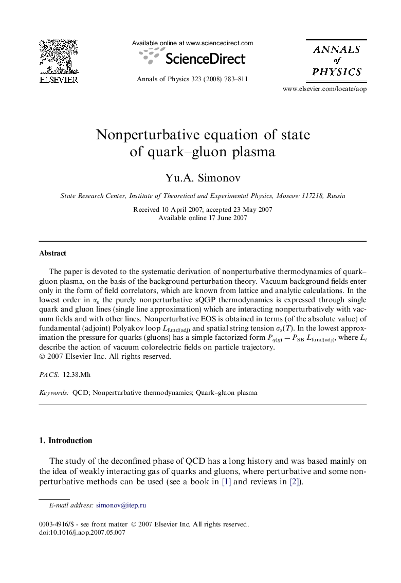 Nonperturbative equation of state of quark–gluon plasma