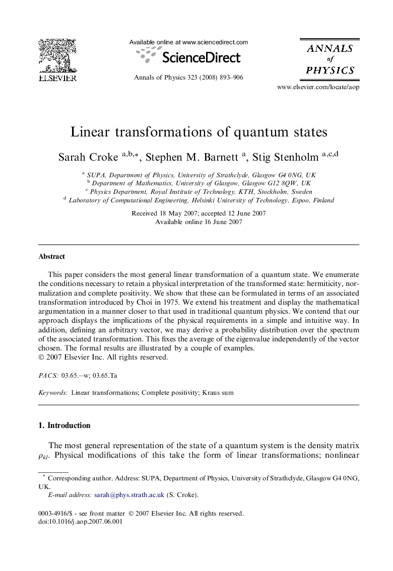 Linear transformations of quantum states