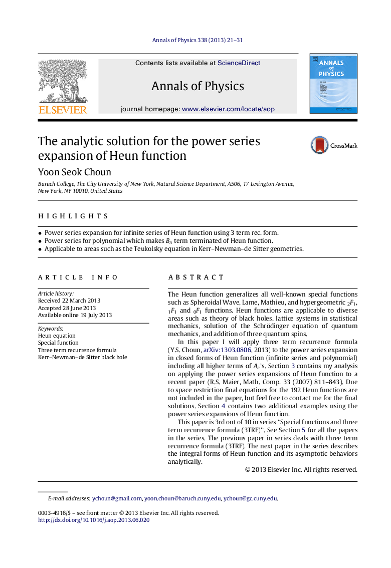 The analytic solution for the power series expansion of Heun function