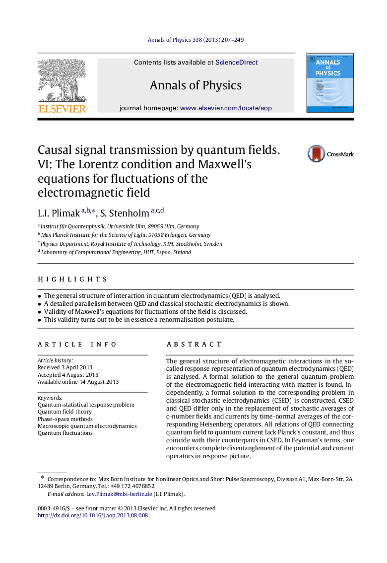 Causal signal transmission by quantum fields. VI: The Lorentz condition and Maxwell’s equations for fluctuations of the electromagnetic field