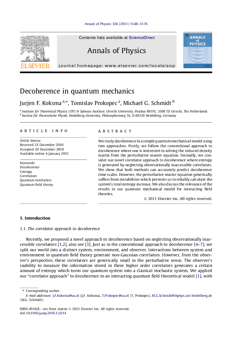 Decoherence in quantum mechanics