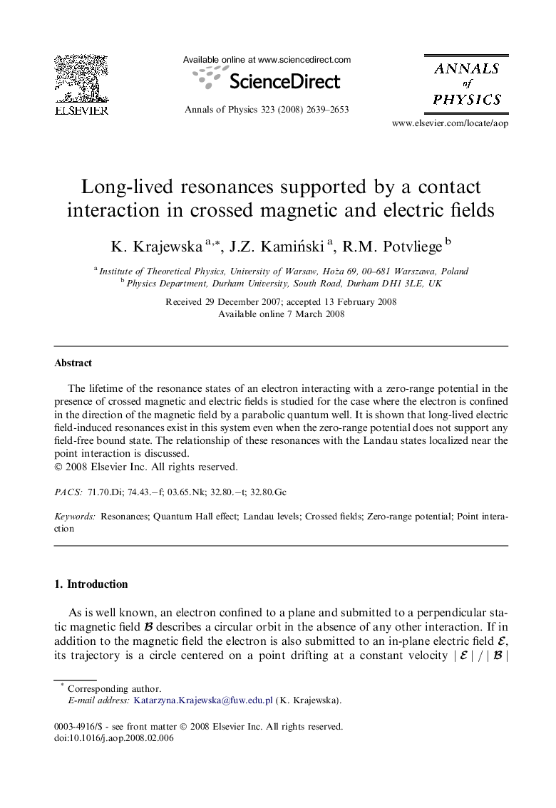 Long-lived resonances supported by a contact interaction in crossed magnetic and electric fields