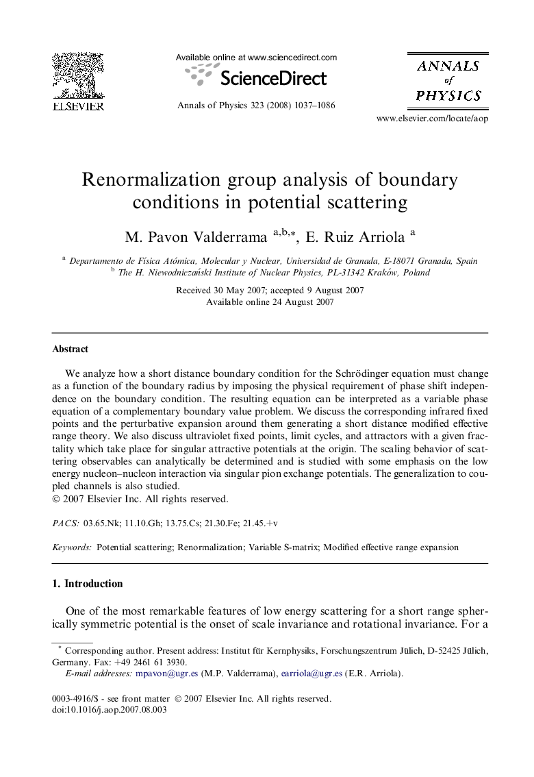 Renormalization group analysis of boundary conditions in potential scattering