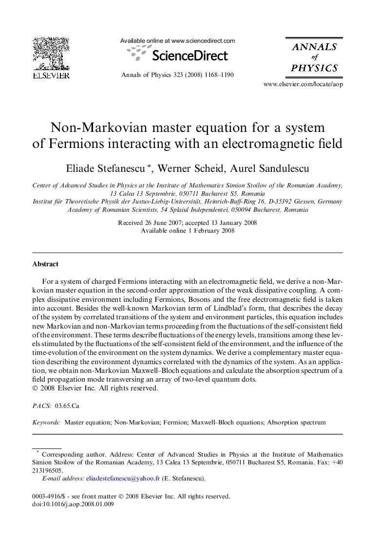 Non-Markovian master equation for a system of Fermions interacting with an electromagnetic field
