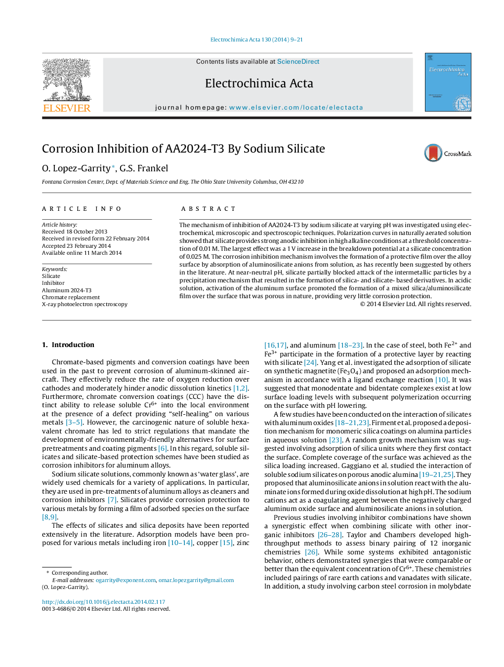 Corrosion Inhibition of AA2024-T3 By Sodium Silicate