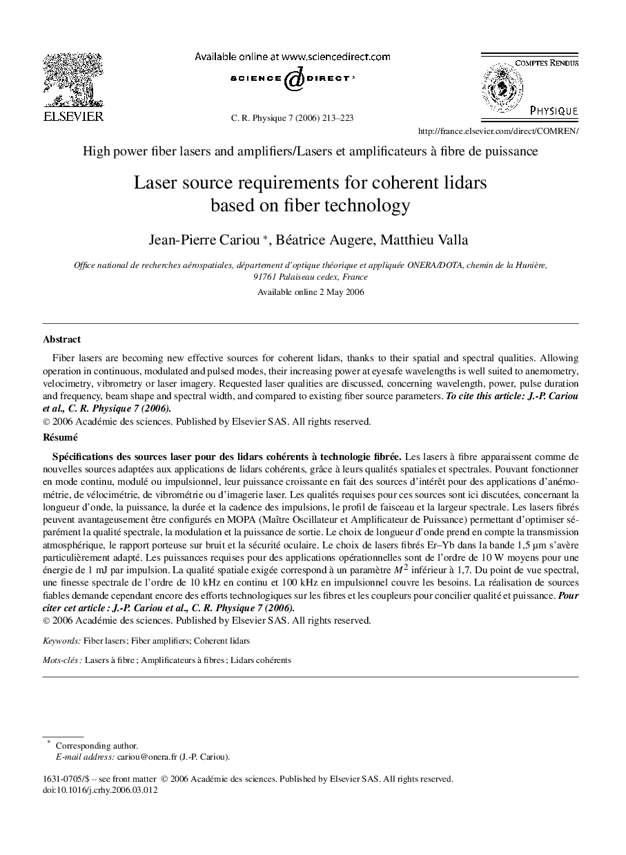 Laser source requirements for coherent lidars based on fiber technology