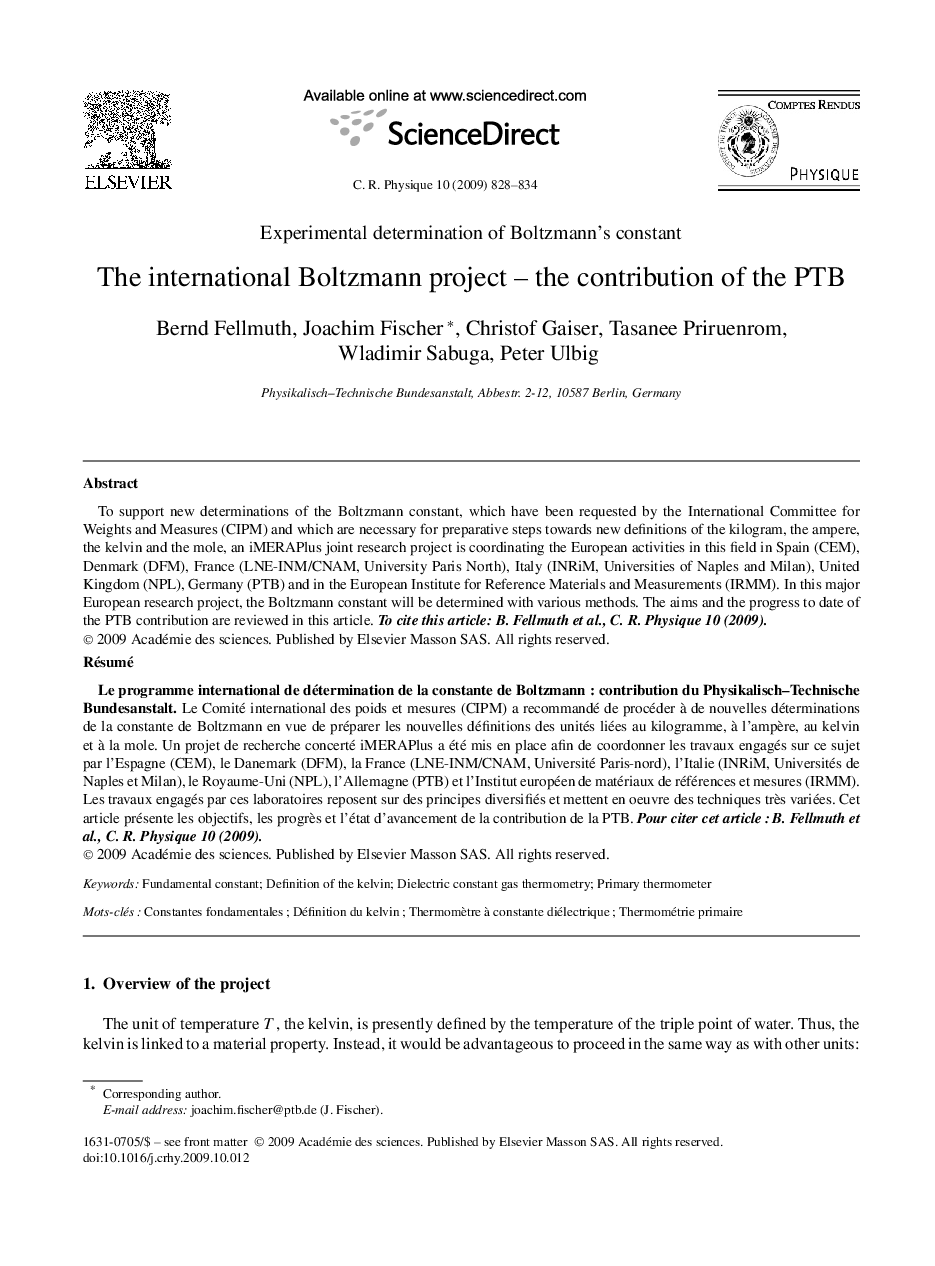 The international Boltzmann project – the contribution of the PTB
