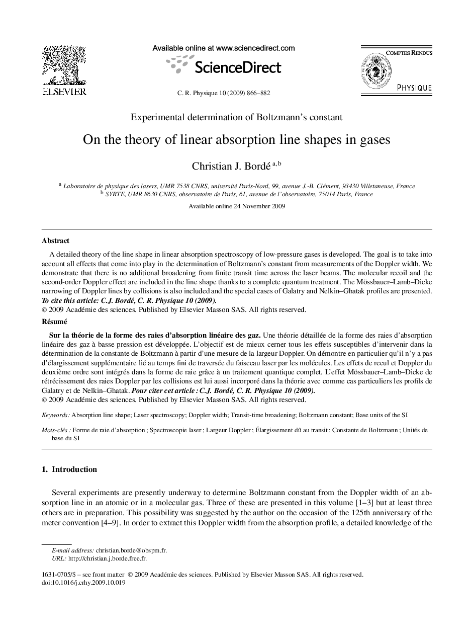 عکس صفحه اول مقاله: On the theory of linear absorption line shapes in gases On the theory of linear absorption line shapes in gases