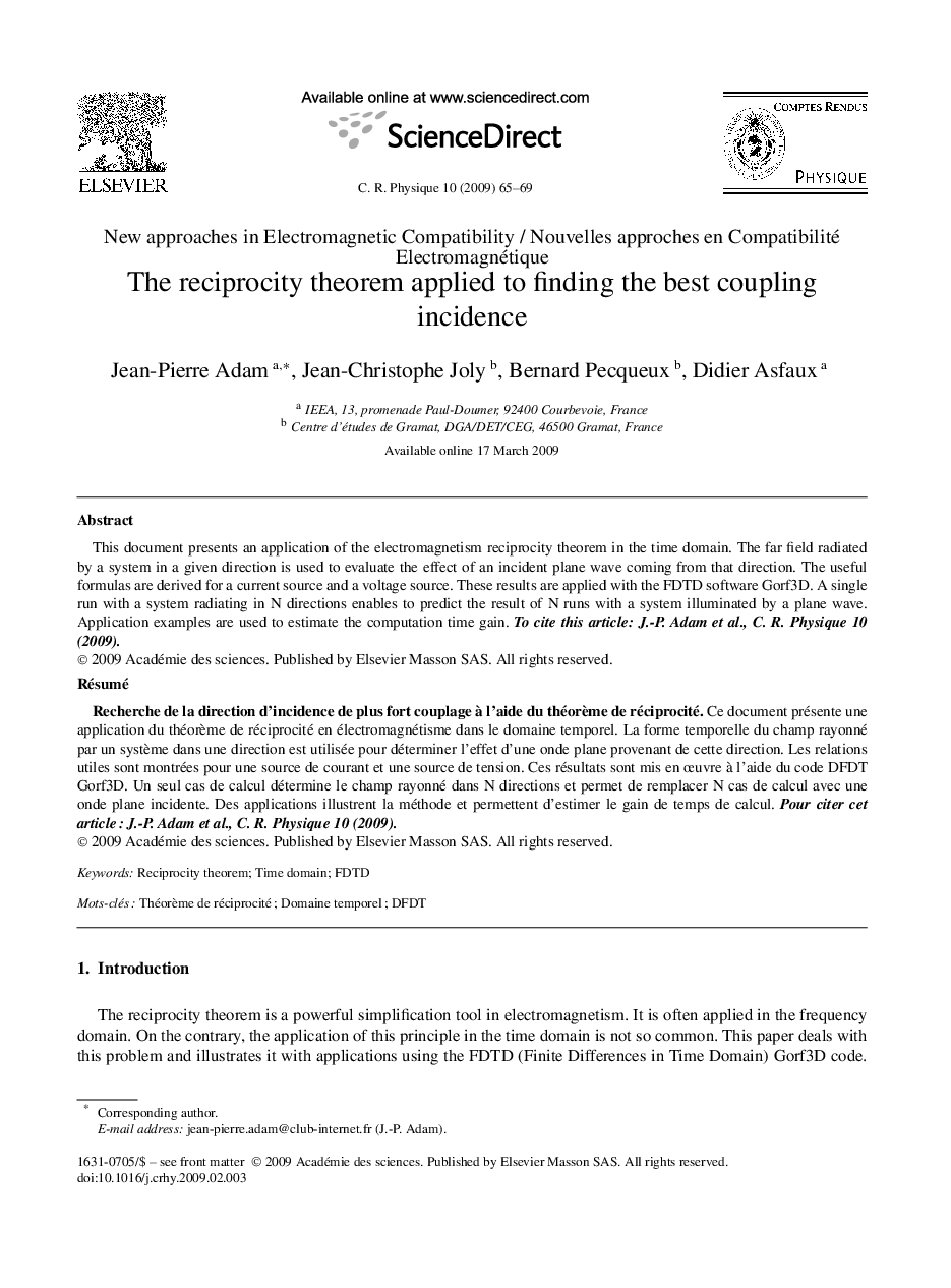 عکس صفحه اول مقاله: The reciprocity theorem applied to finding the best coupling incidence The reciprocity theorem applied to finding the best coupling incidence