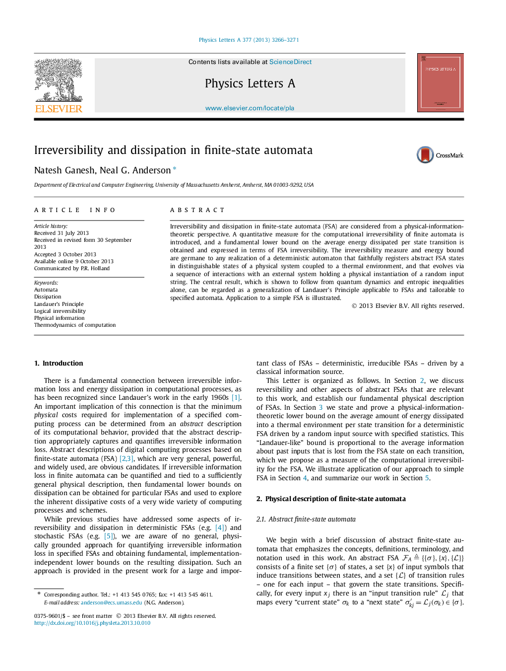 Irreversibility and dissipation in finite-state automata