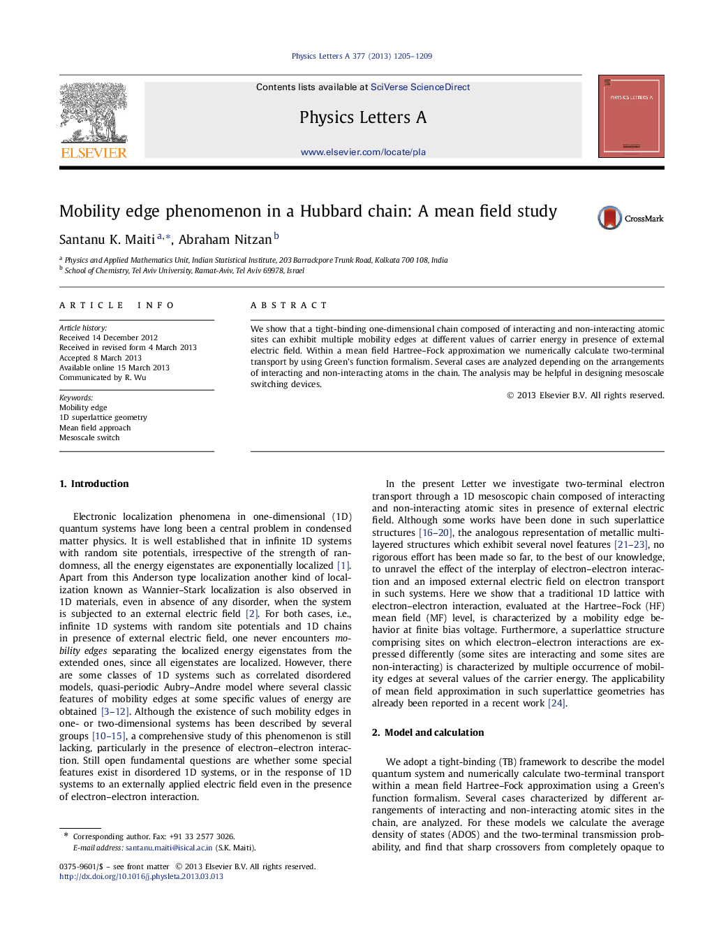 Mobility edge phenomenon in a Hubbard chain: A mean field study