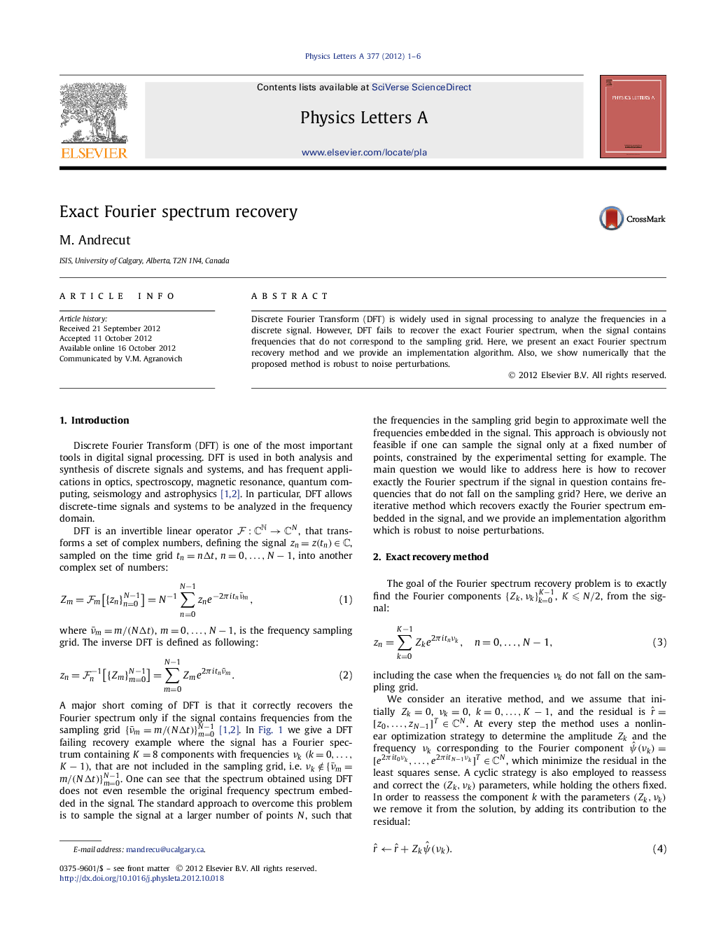 Exact Fourier spectrum recovery