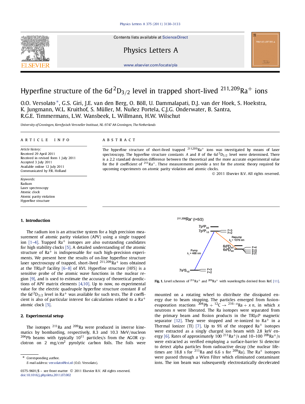 Hyperfine structure of the 6dD3/22 level in trapped short-lived 211, 209Ra+ ions