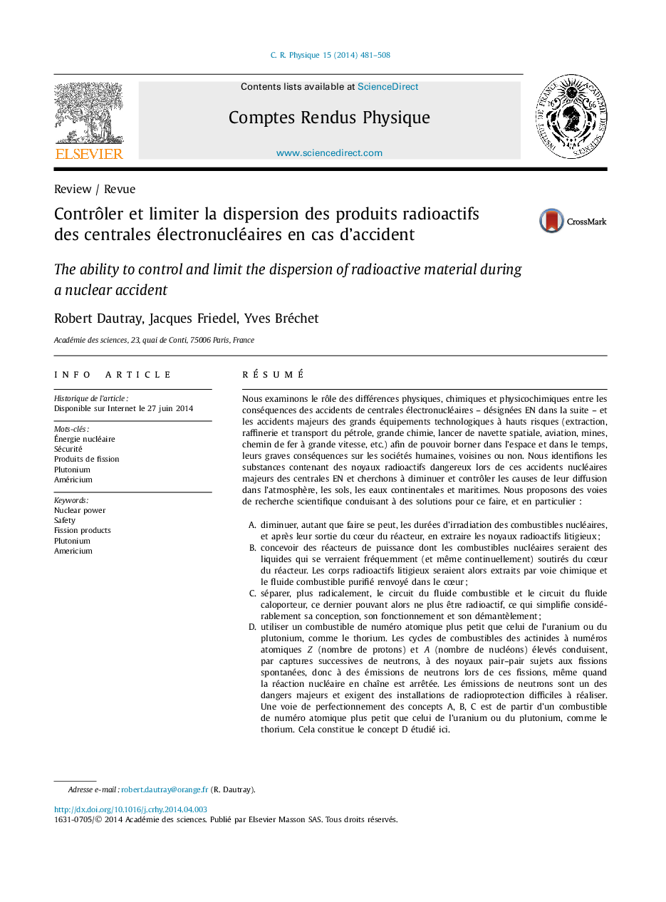 Contrôler et limiter la dispersion des produits radioactifs des centrales électronucléaires en cas d'accident