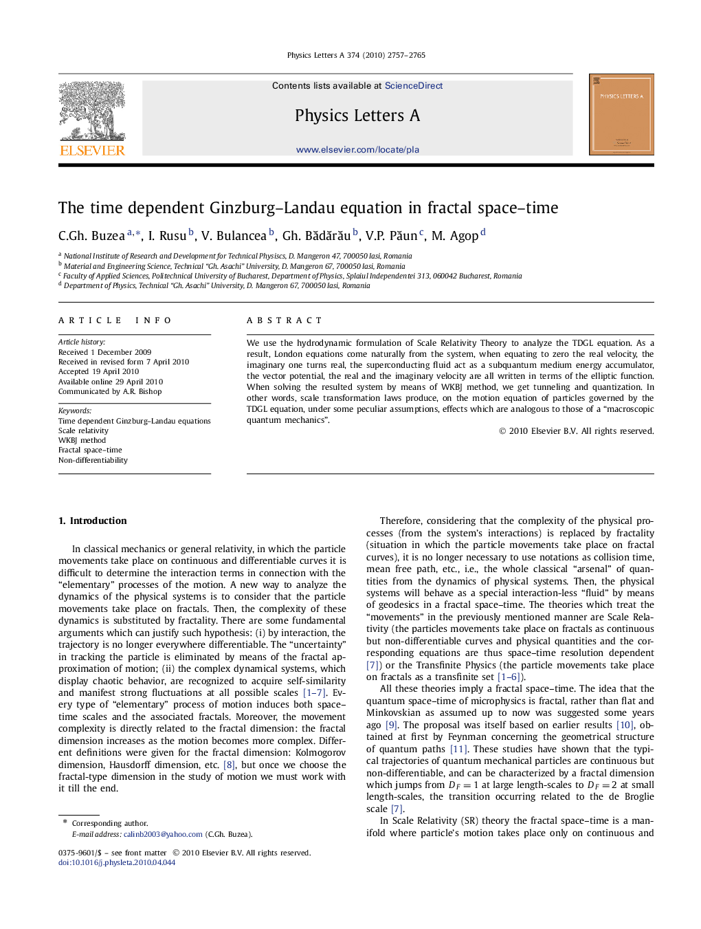 The time dependent Ginzburg–Landau equation in fractal space–time