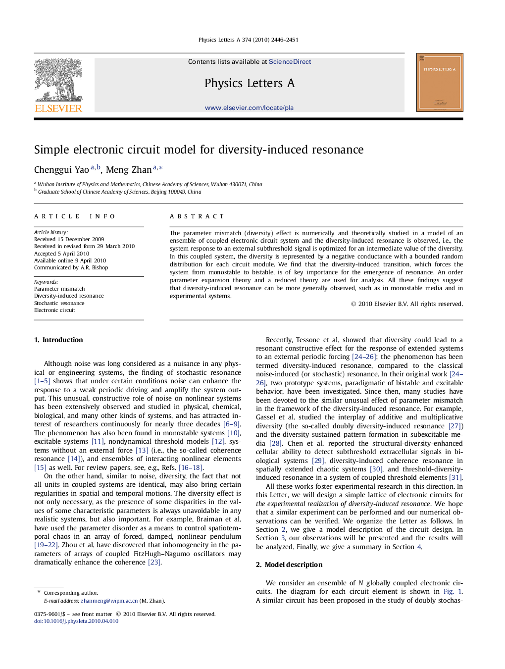 Simple electronic circuit model for diversity-induced resonance