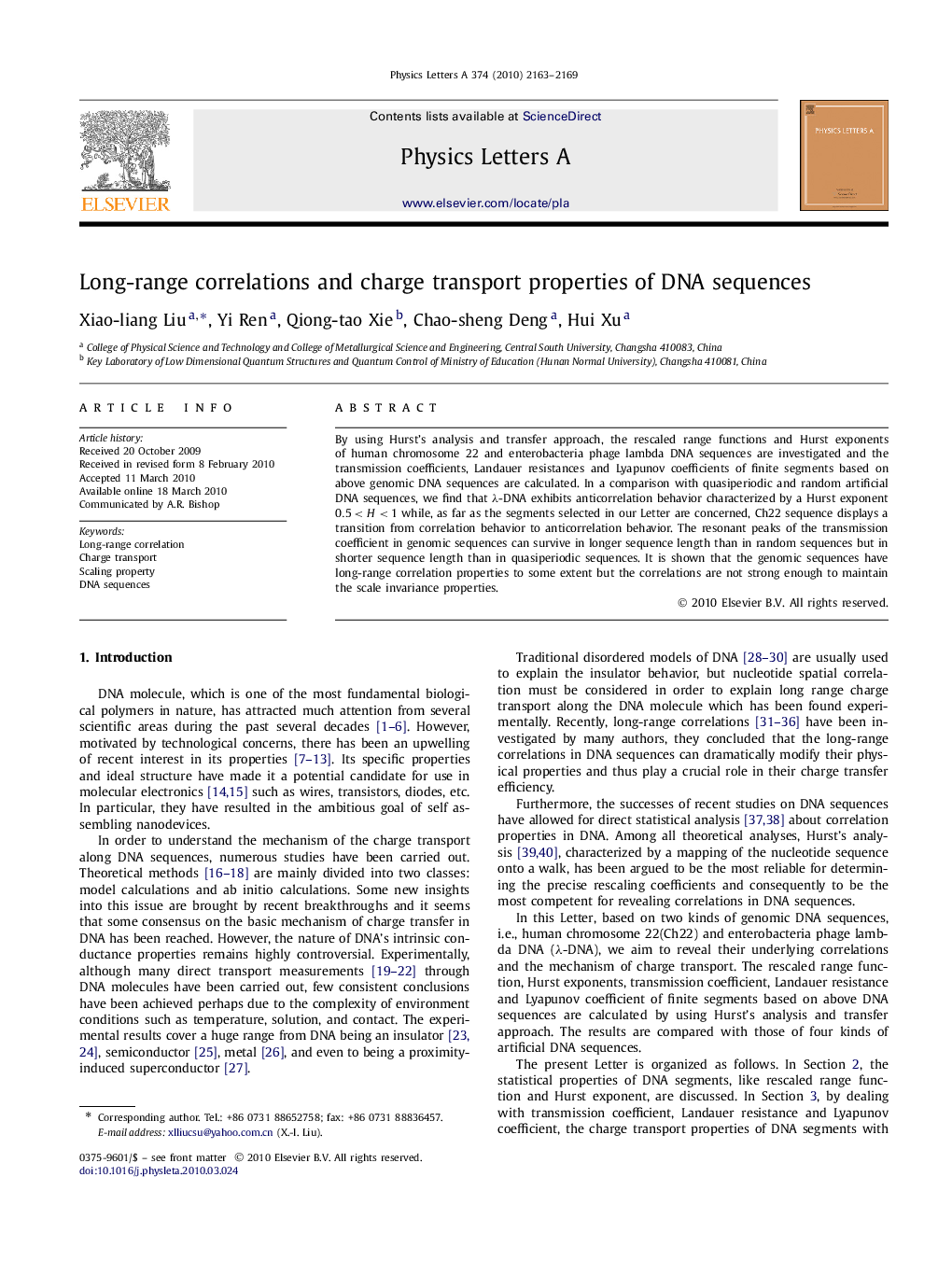 Long-range correlations and charge transport properties of DNA sequences