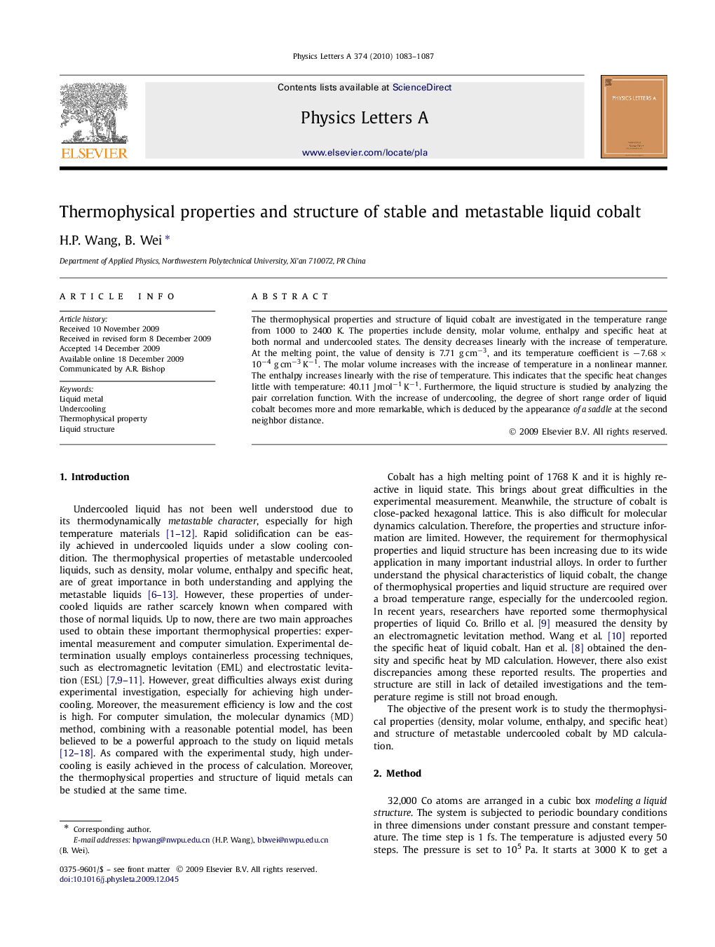 Thermophysical properties and structure of stable and metastable liquid cobalt