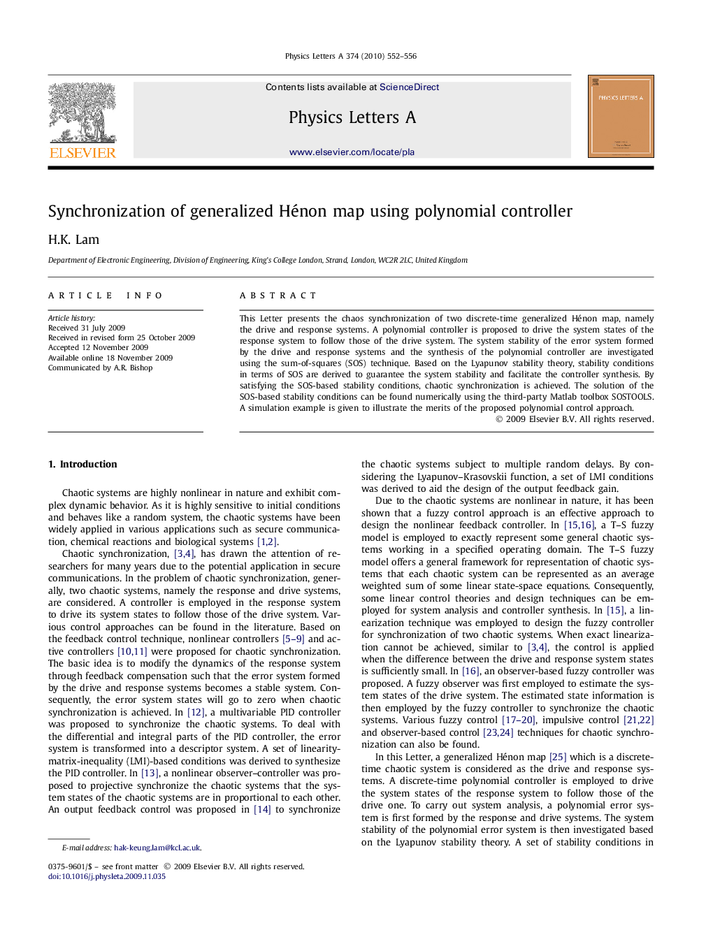 Synchronization of generalized Hénon map using polynomial controller