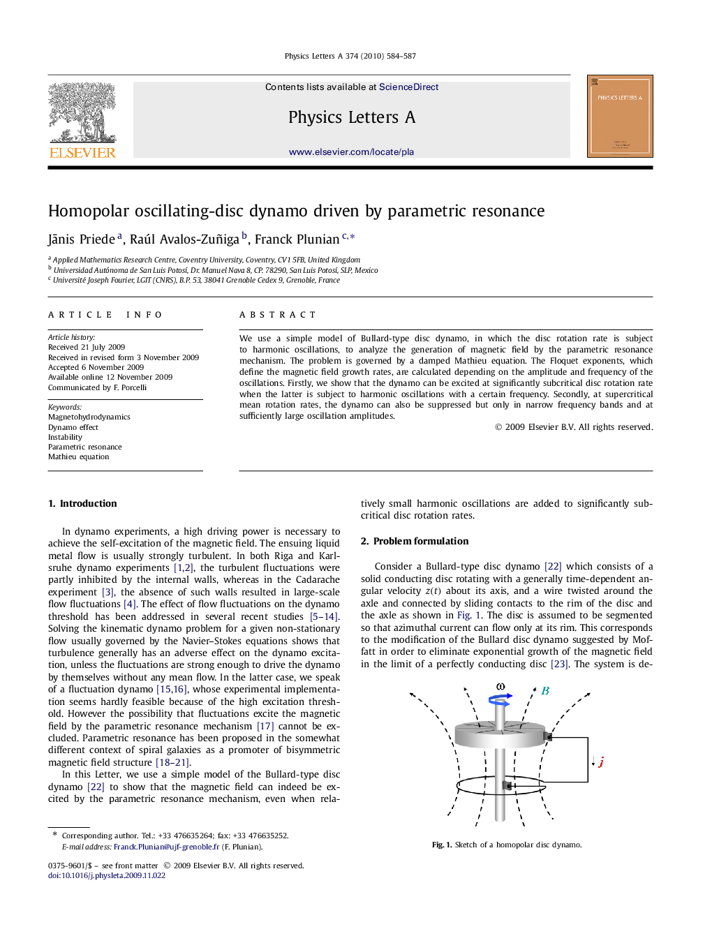 Homopolar oscillating-disc dynamo driven by parametric resonance