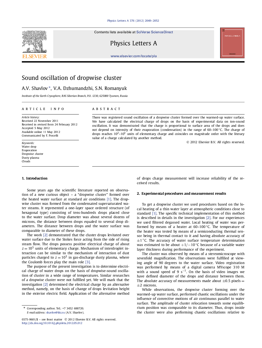 Sound oscillation of dropwise cluster