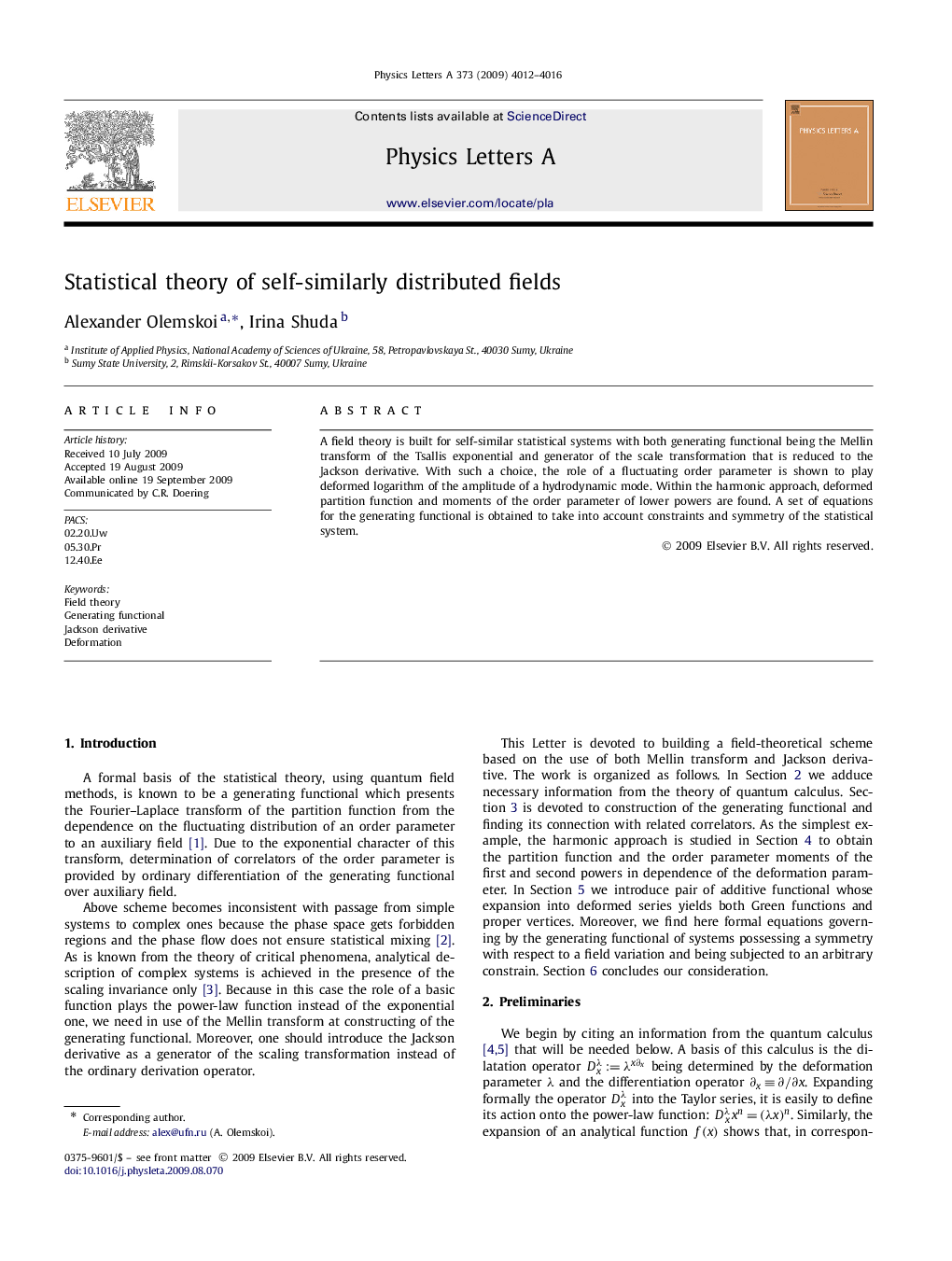 Statistical theory of self-similarly distributed fields