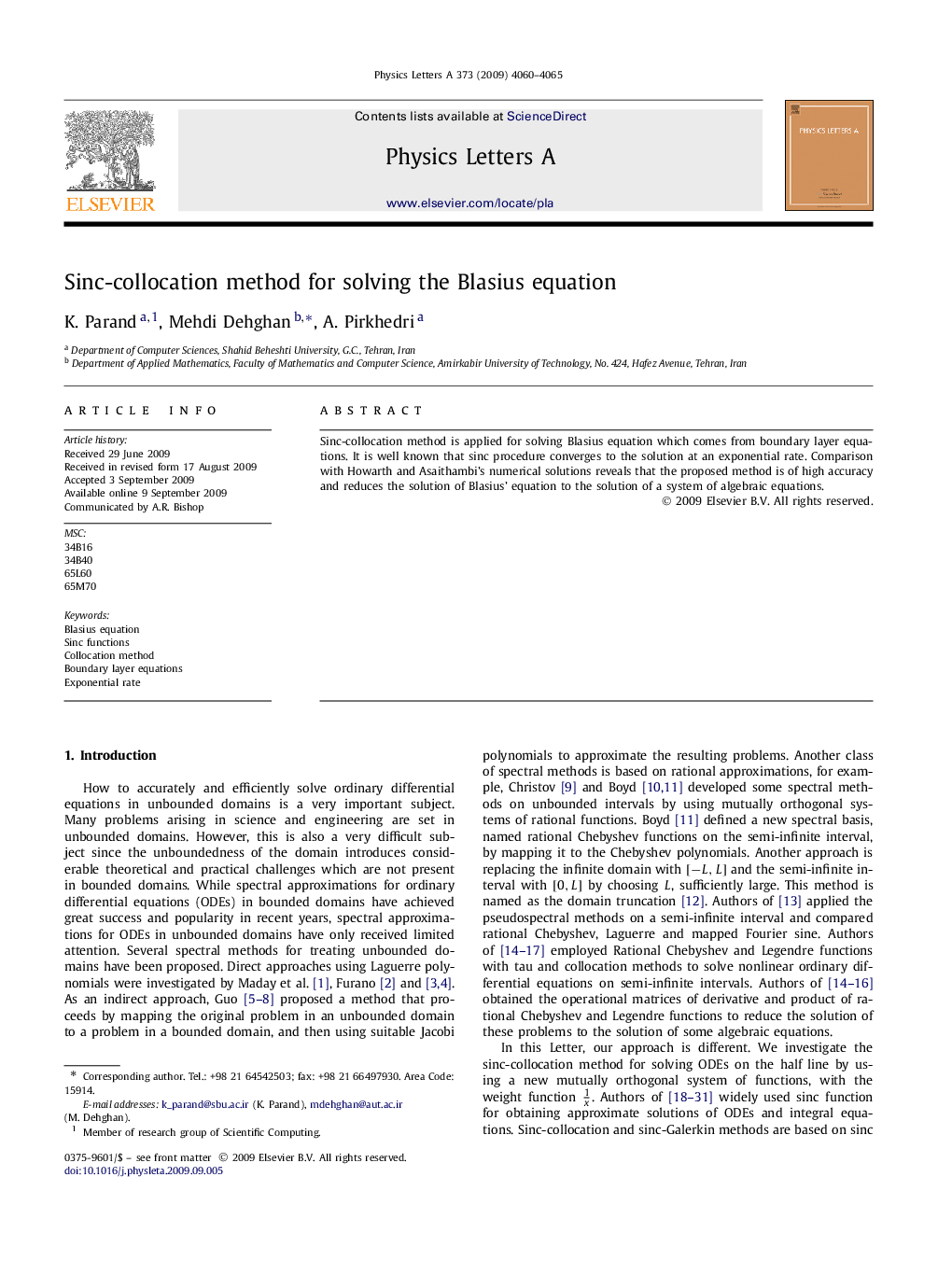 Sinc-collocation method for solving the Blasius equation