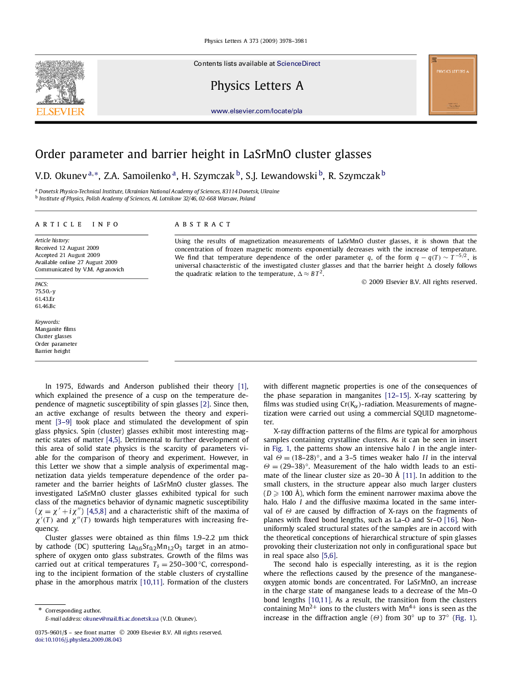 Order parameter and barrier height in LaSrMnO cluster glasses