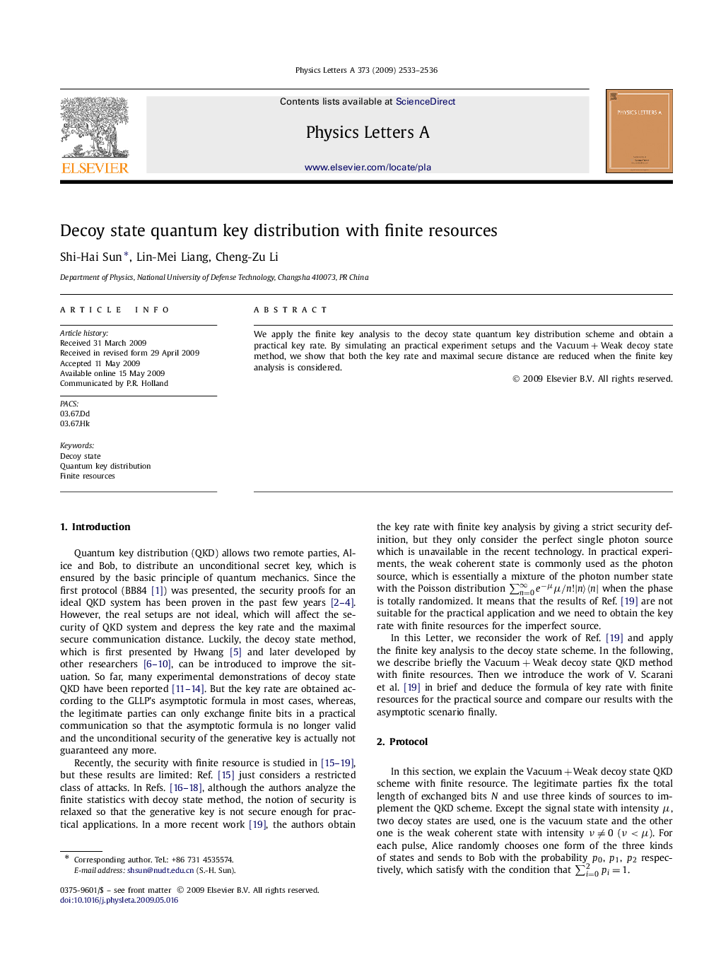 Decoy state quantum key distribution with finite resources