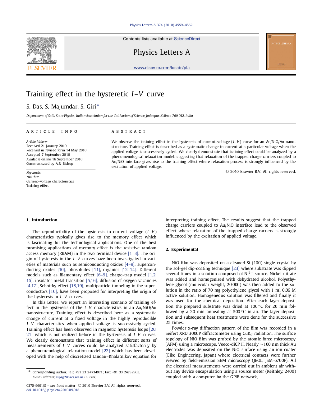 Training effect in the hysteretic I–VI–V curve