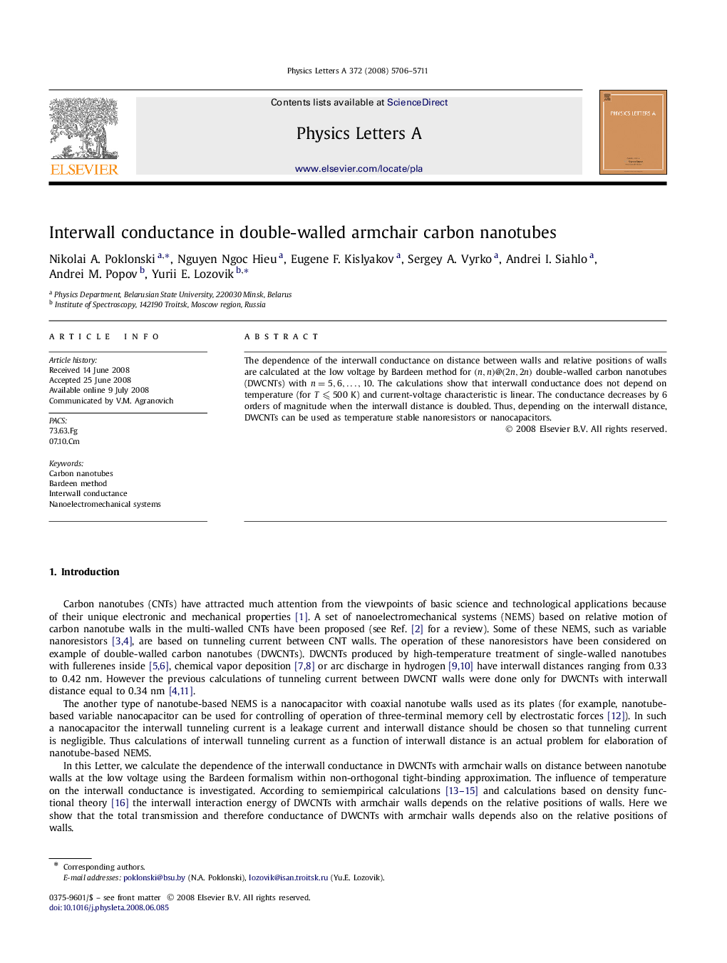 Interwall conductance in double-walled armchair carbon nanotubes