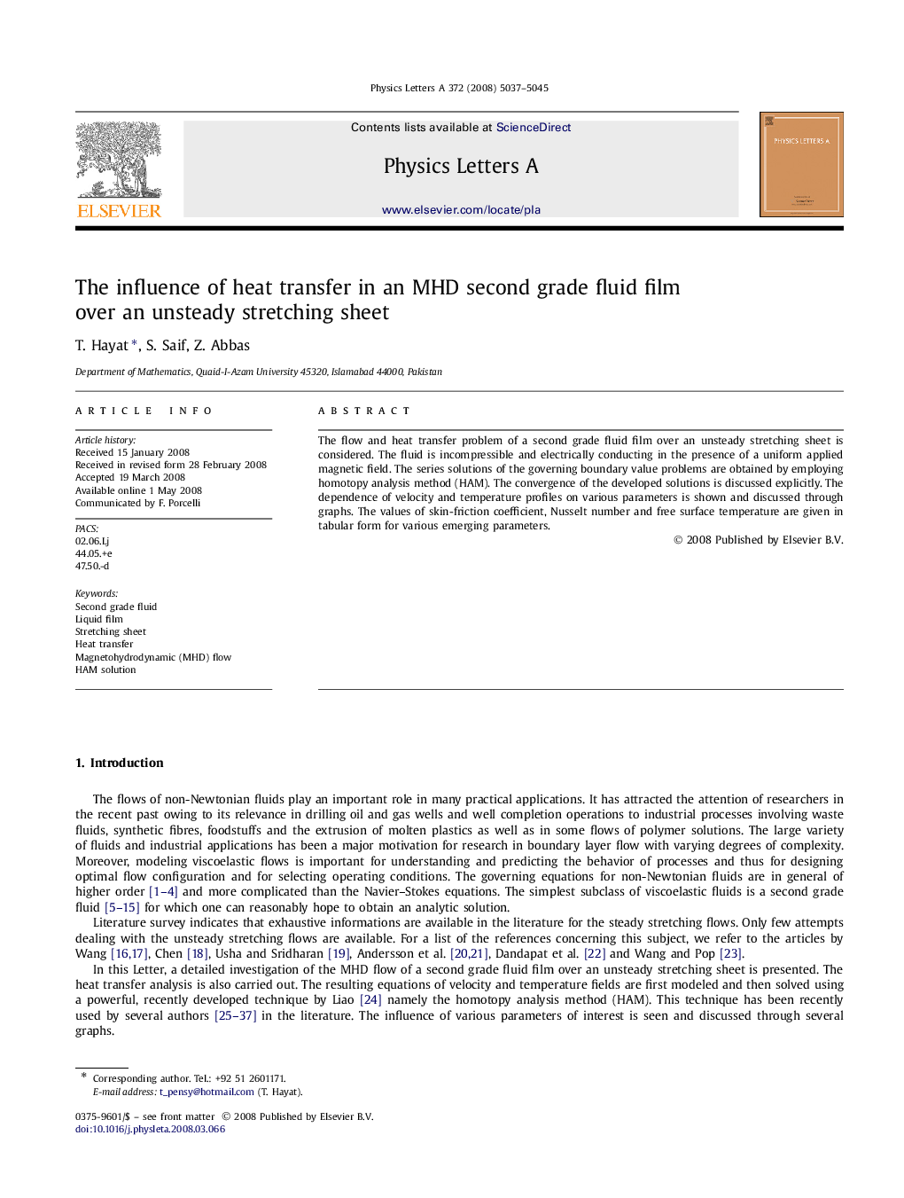 The influence of heat transfer in an MHD second grade fluid film over an unsteady stretching sheet