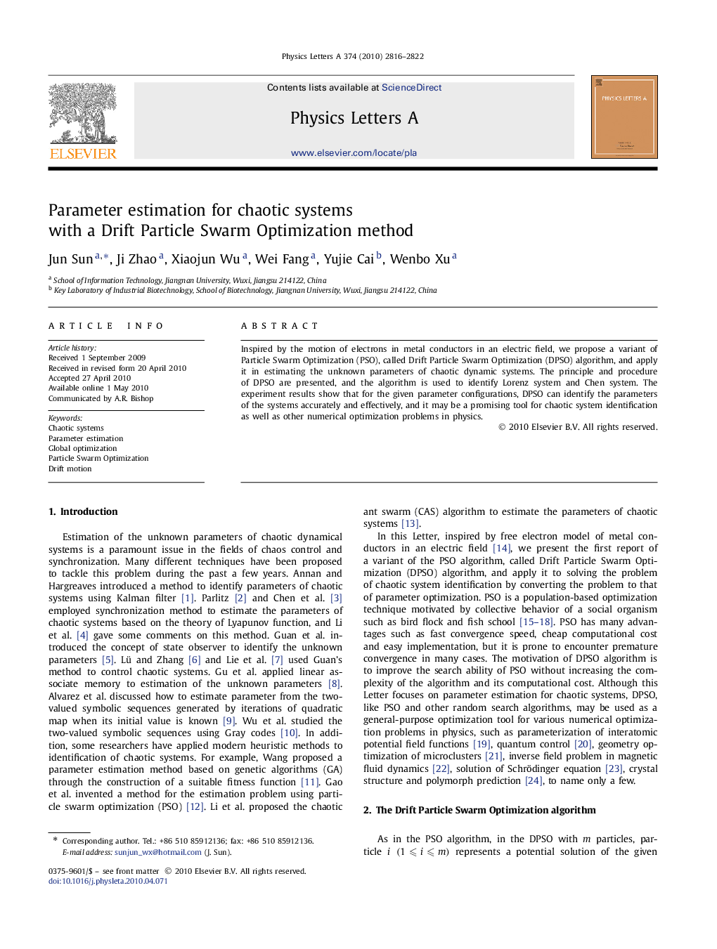 Parameter estimation for chaotic systems with a Drift Particle Swarm Optimization method