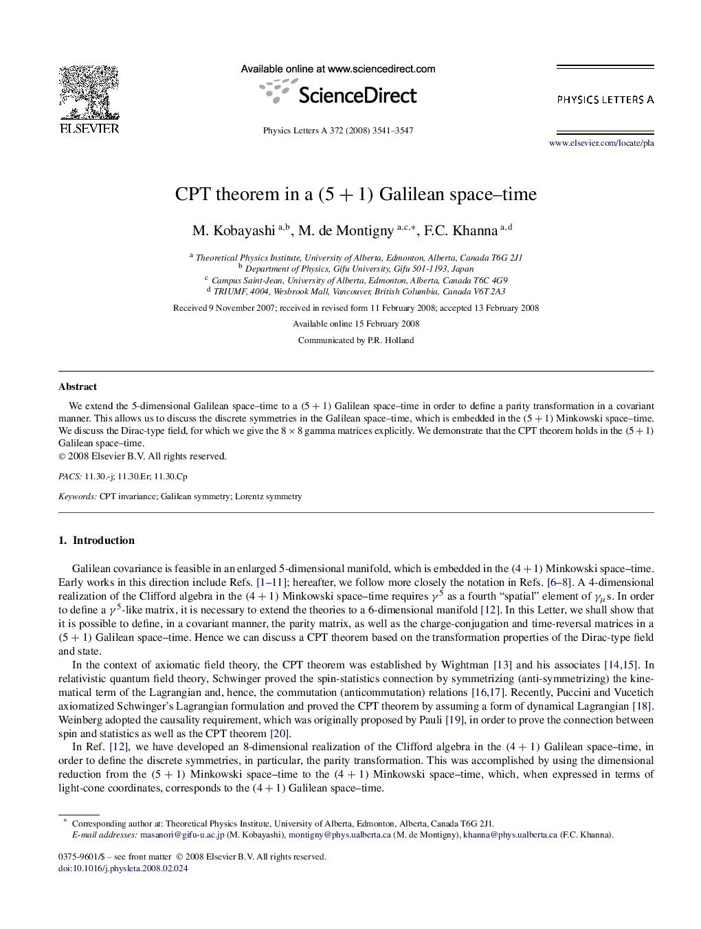 CPT theorem in a (5+1) Galilean space-time