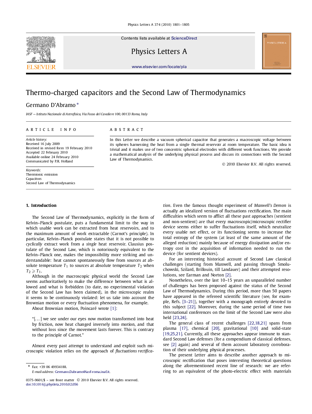 Thermo-charged capacitors and the Second Law of Thermodynamics