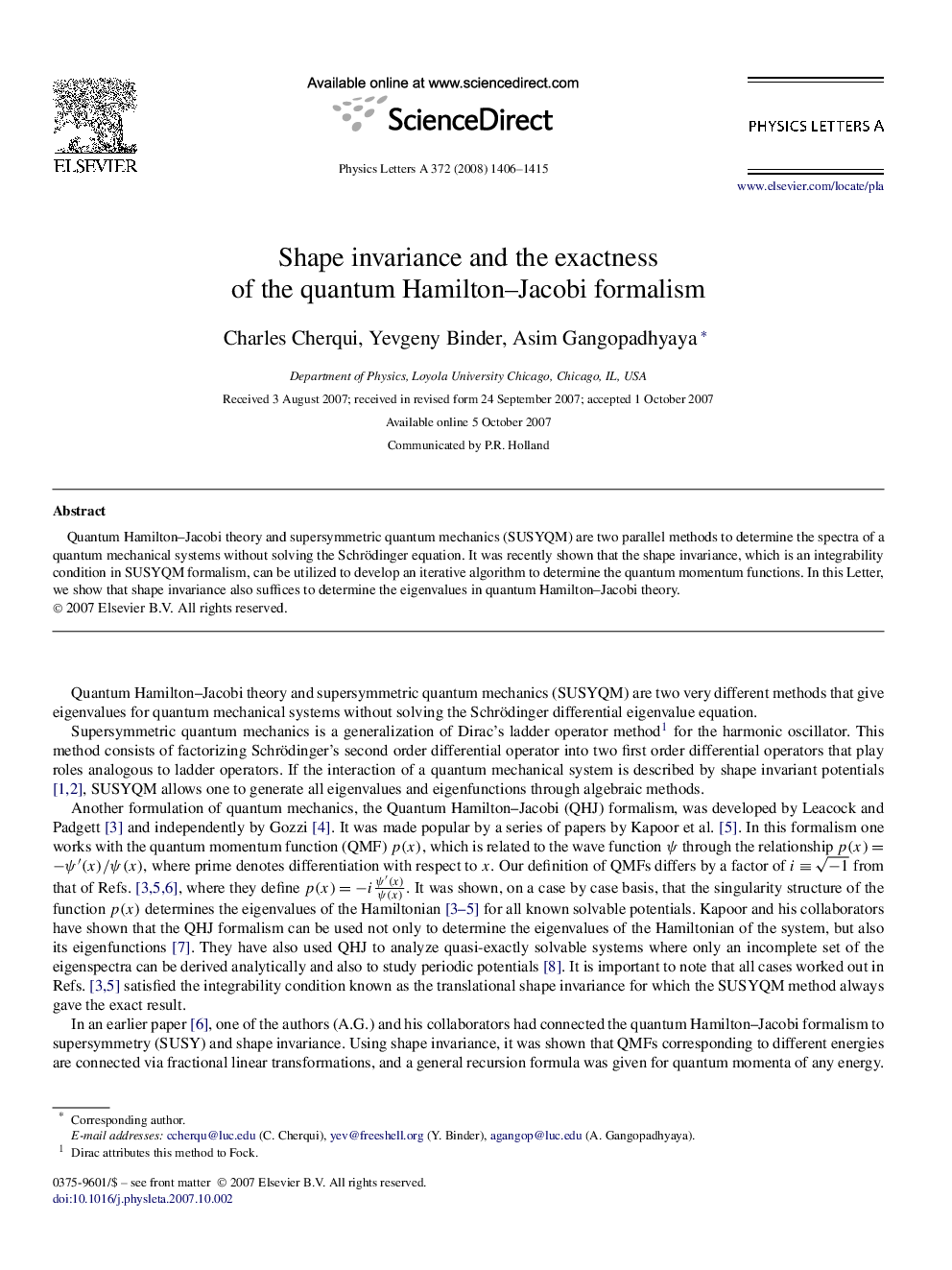 Shape invariance and the exactness of the quantum Hamilton–Jacobi formalism