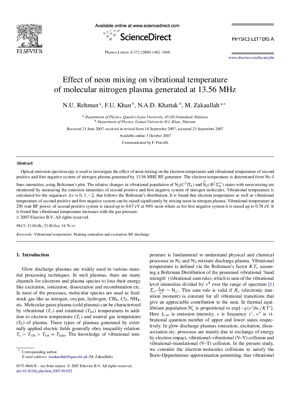 Effect of neon mixing on vibrational temperature of molecular nitrogen plasma generated at 13.56 MHz