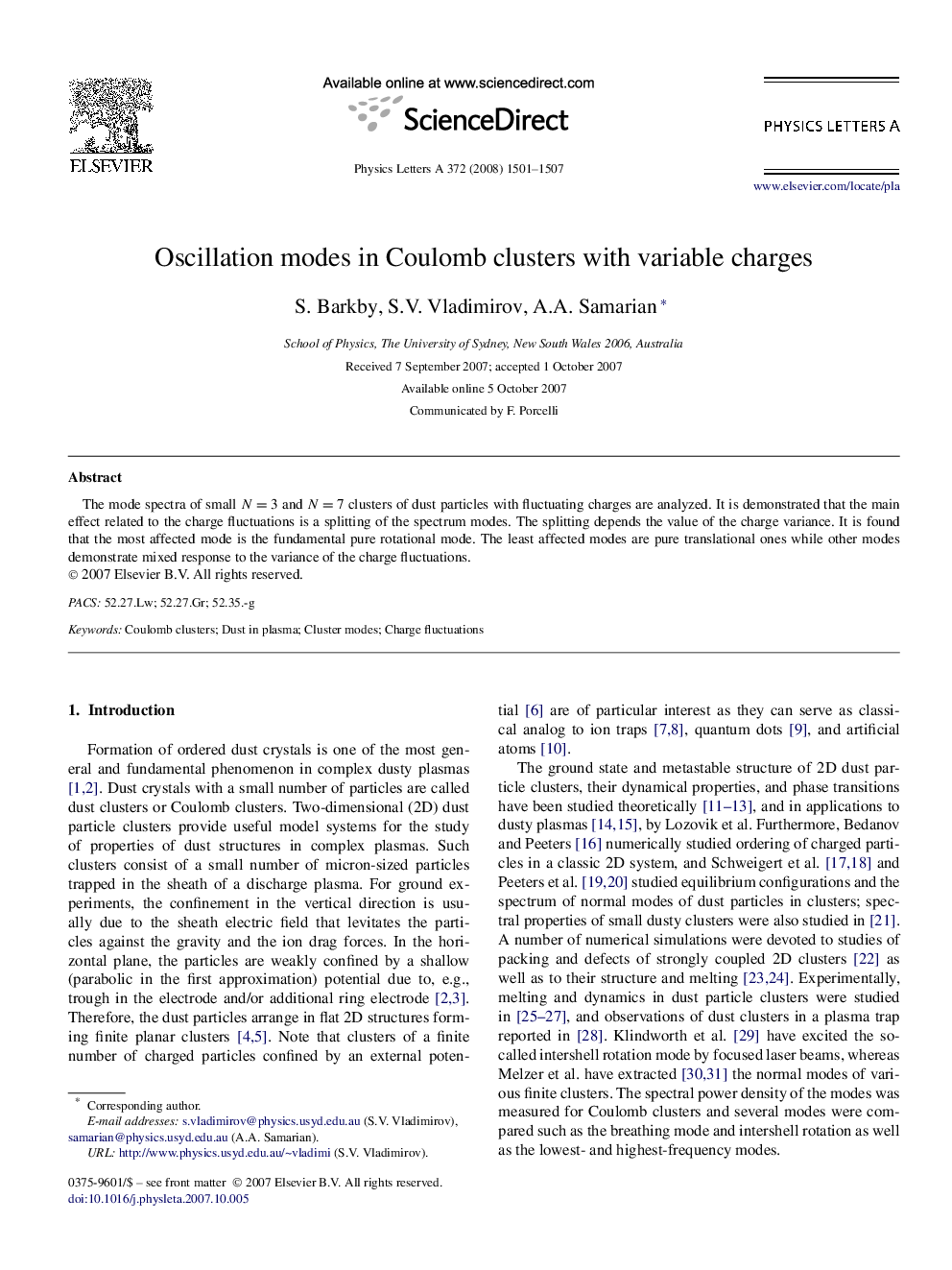 Oscillation modes in Coulomb clusters with variable charges