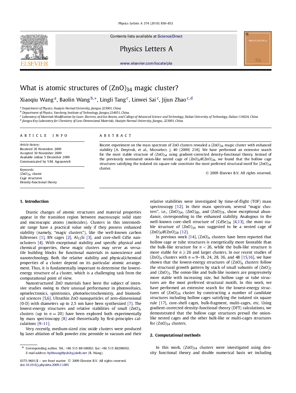 What is atomic structures of (ZnO)34 magic cluster?