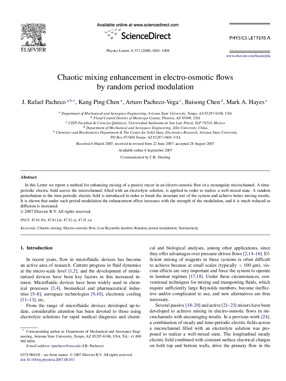 Chaotic mixing enhancement in electro-osmotic flows by random period modulation