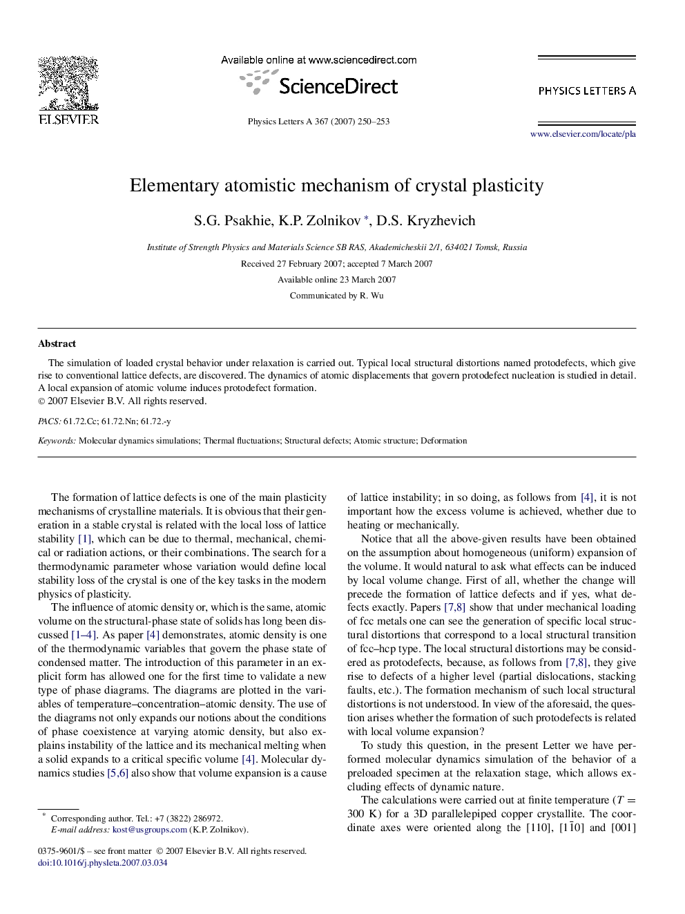 Elementary atomistic mechanism of crystal plasticity