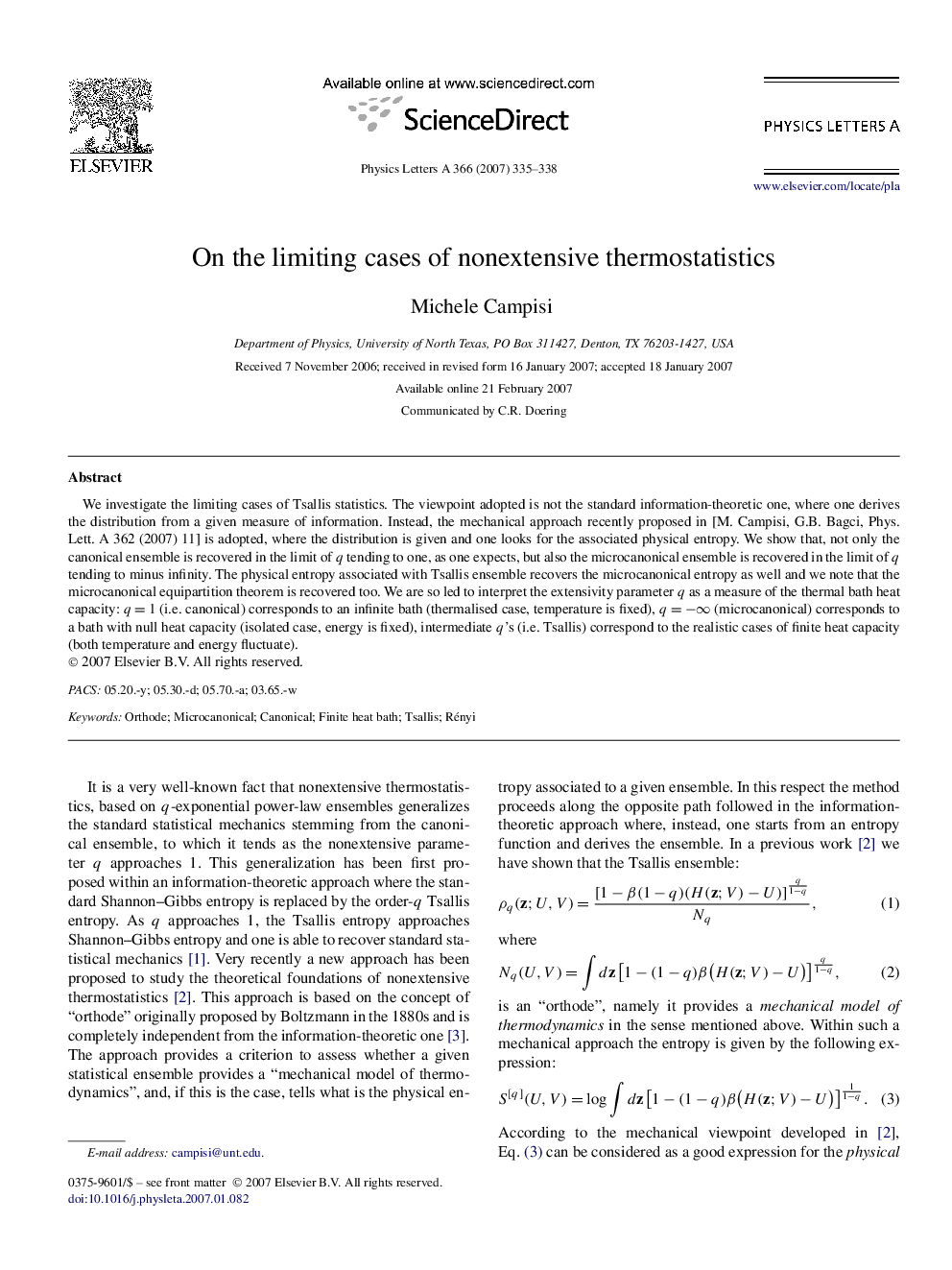 On the limiting cases of nonextensive thermostatistics