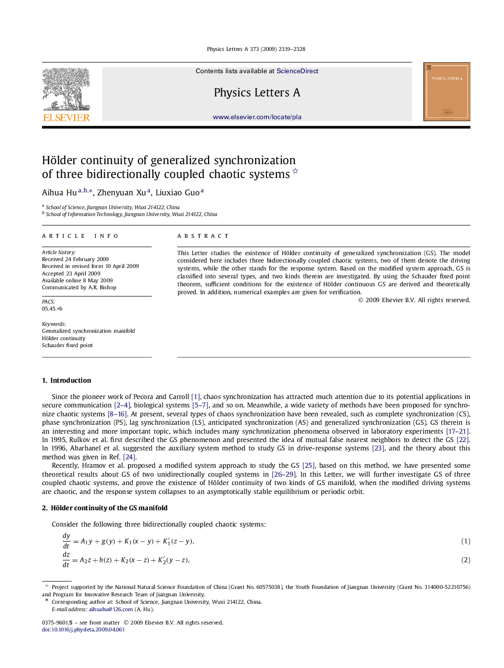 Hölder continuity of generalized synchronization of three bidirectionally coupled chaotic systems