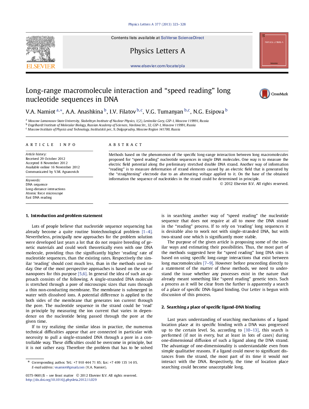 Long-range macromolecule interaction and “speed reading” long nucleotide sequences in DNA