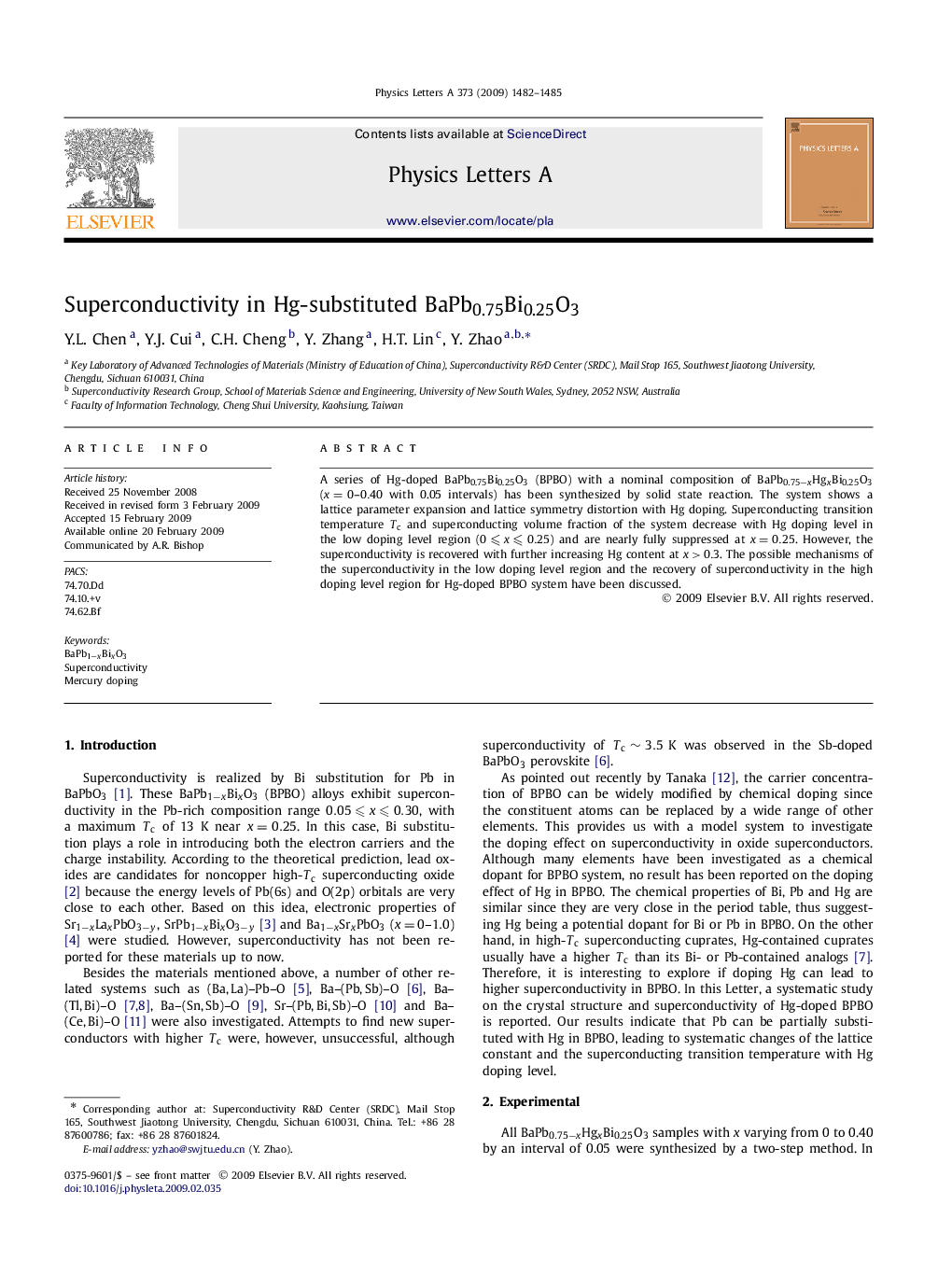 Superconductivity in Hg-substituted BaPb0.75Bi0.25O3
